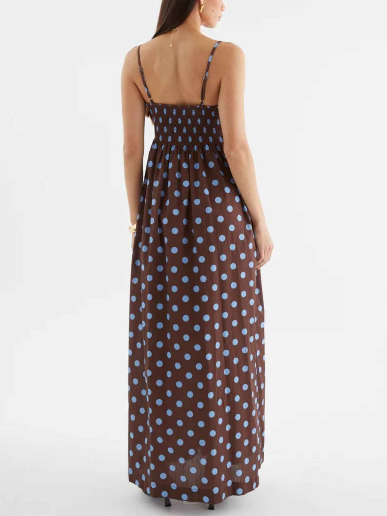 Polka Dot Pleated Detail Maxi Dress