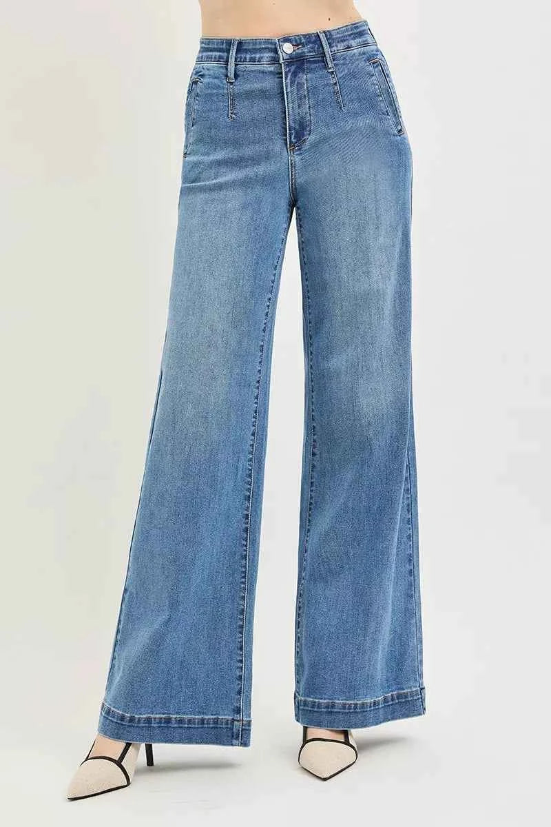 RISEN Tummy Control Elastic Band High Rise Wide Jeans