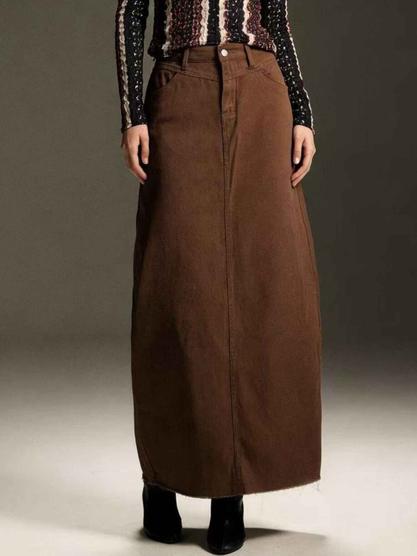 Raw Hem Maxi Denim Skirt