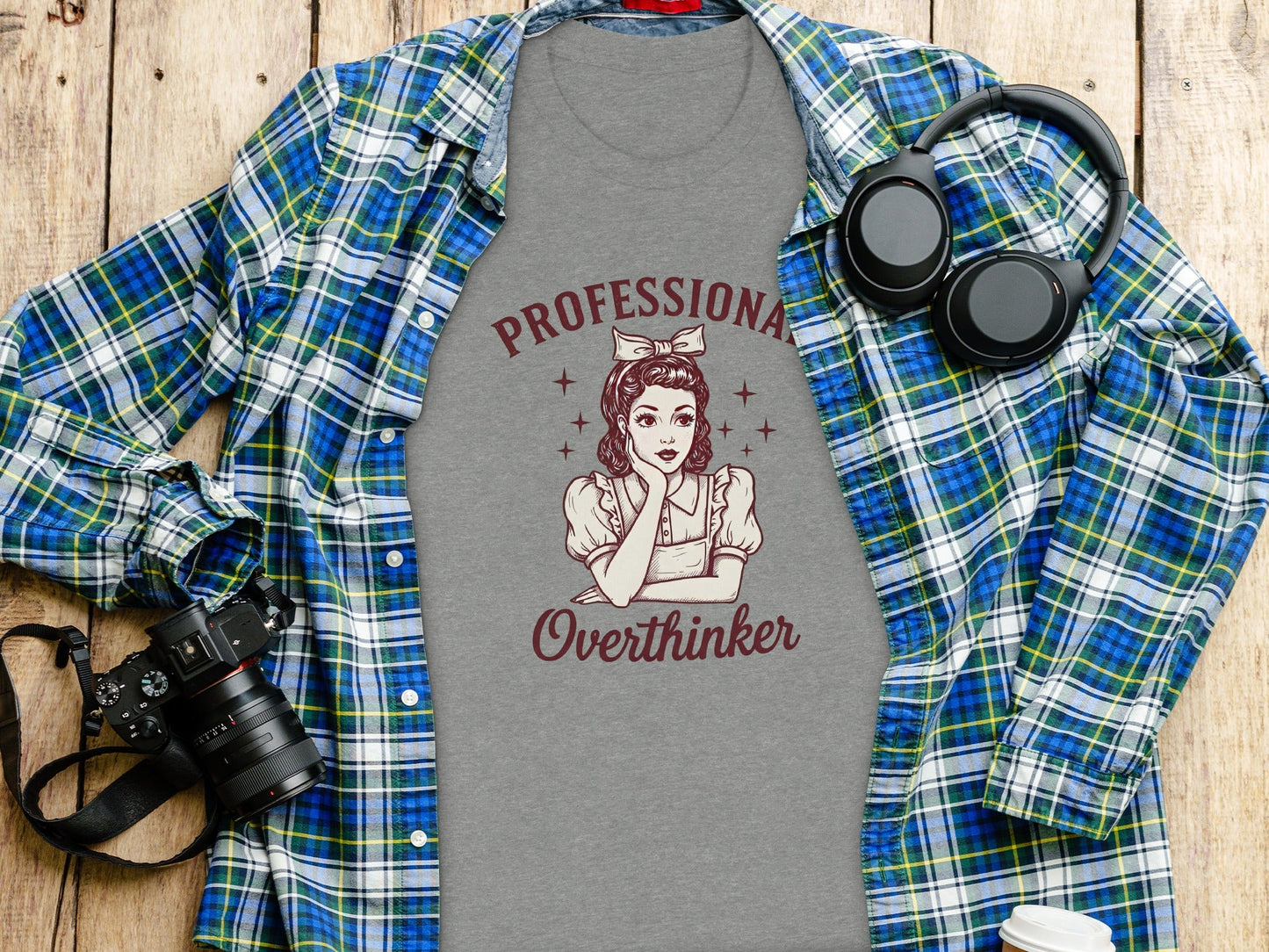 Professional Overthinker Cute Retro Girl Illustration T-Shirt