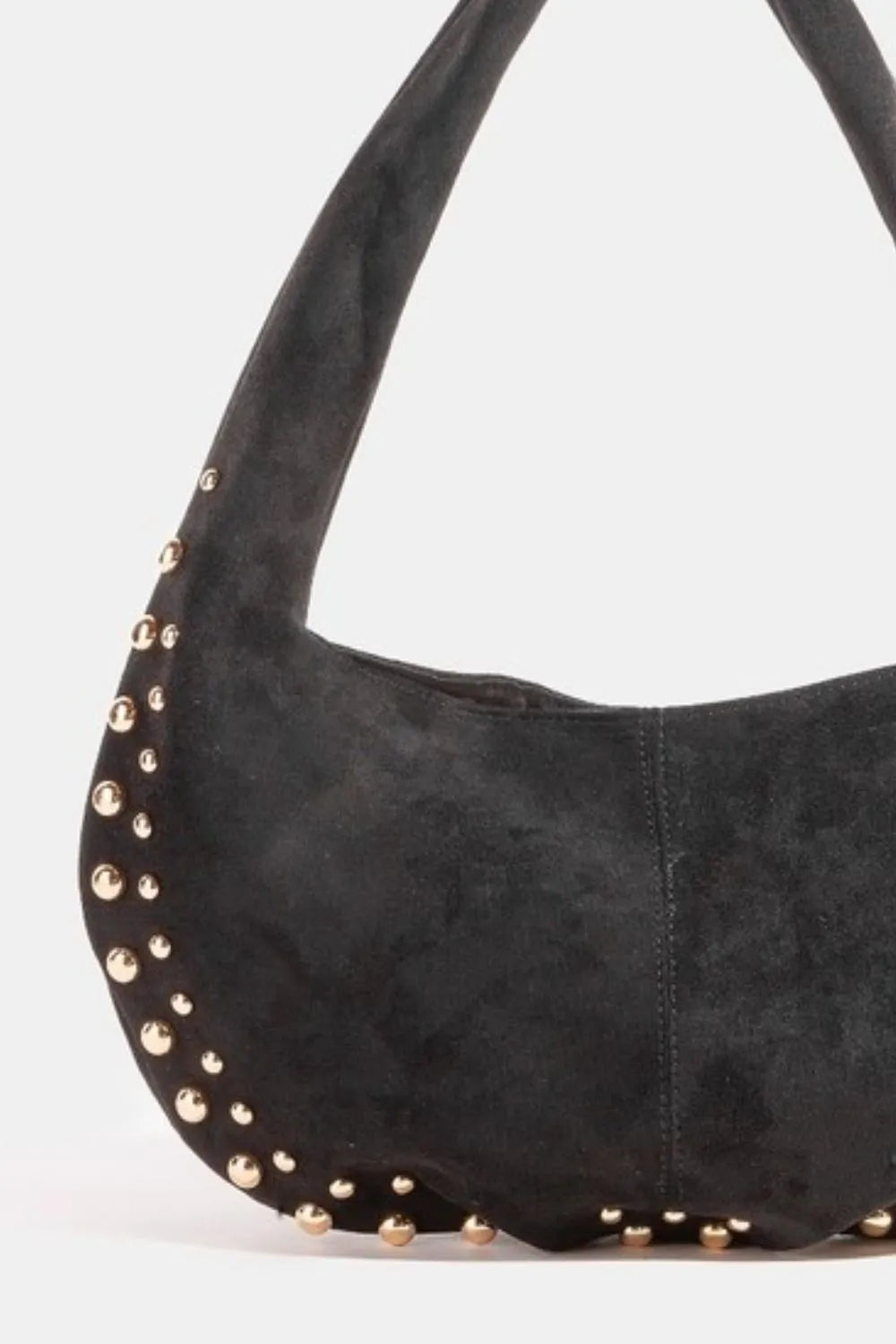Fame Metallic Studded Faux Suede Shoulder Bag Black