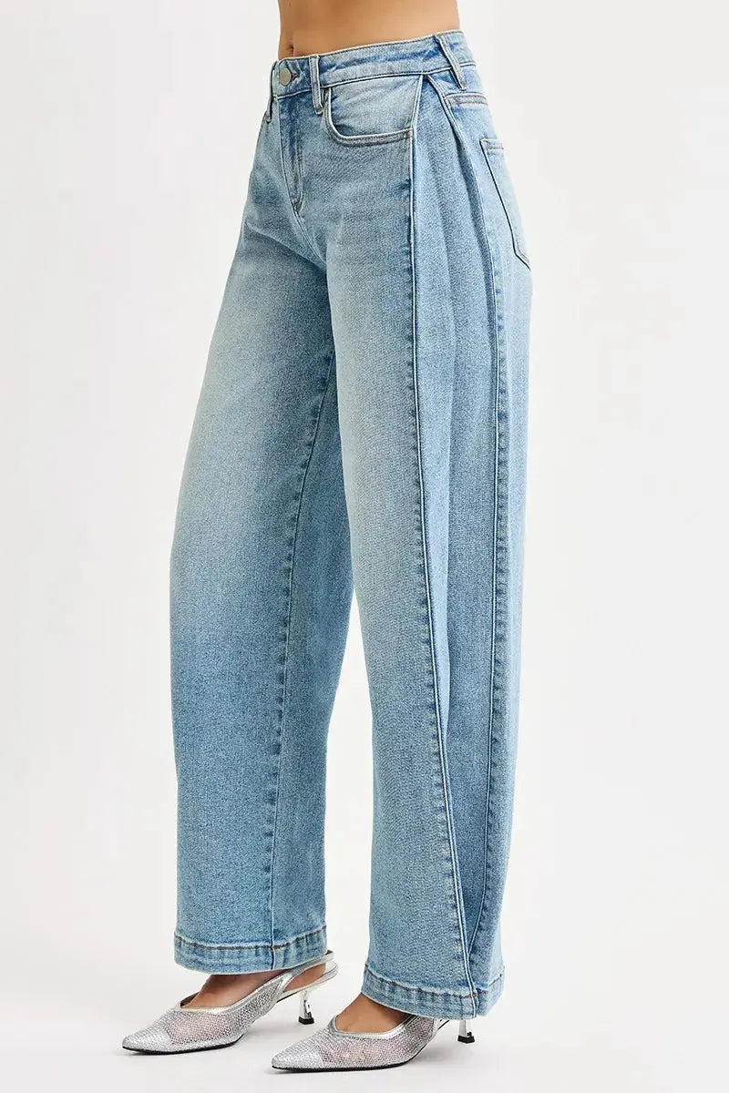 RISEN Jeans - Mid Rise Wide Barrel Transferable Leg Snap Jeans