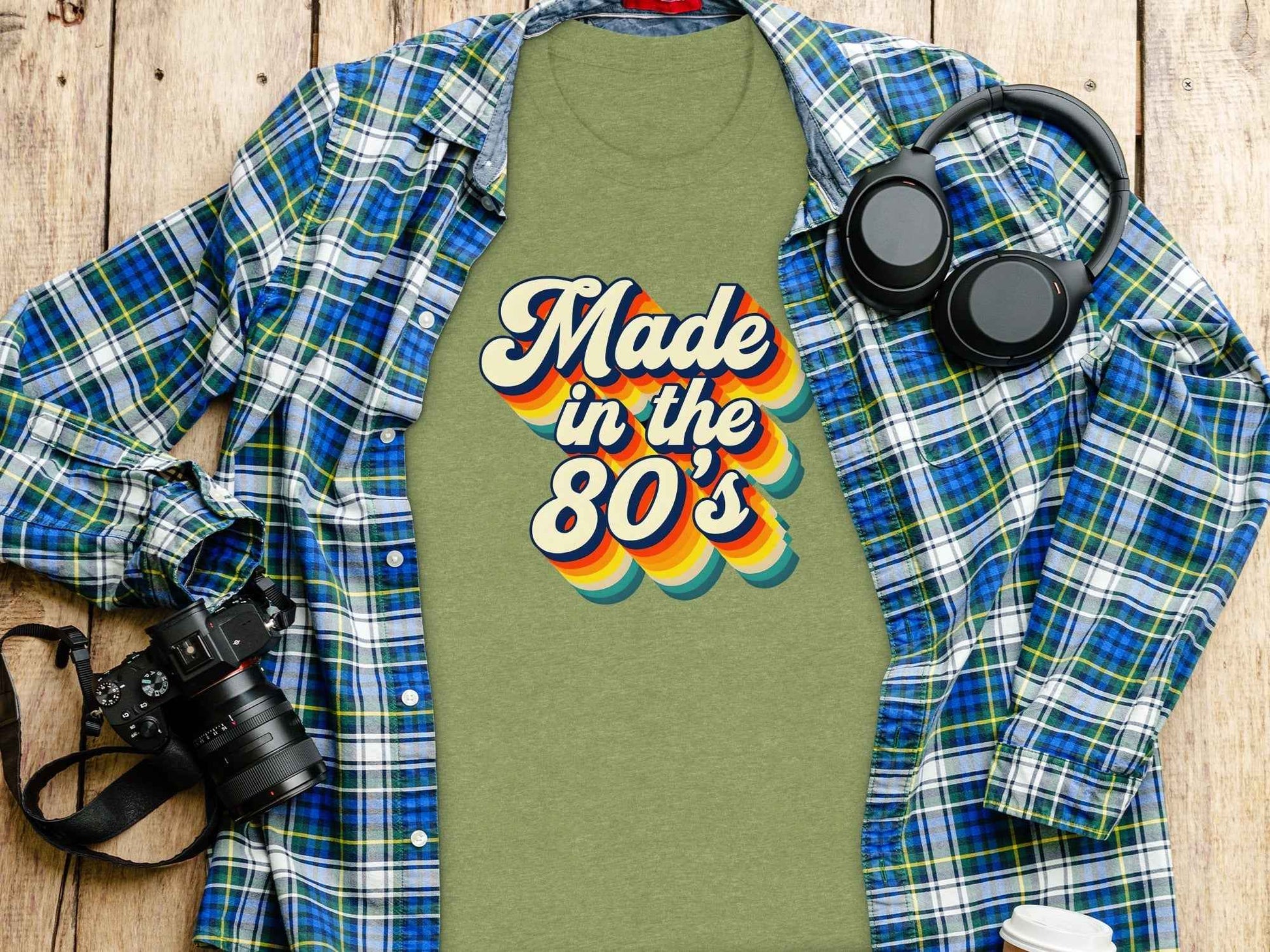 Awesome Made In The Eighties Rainbow Stripes Design T-Shirt