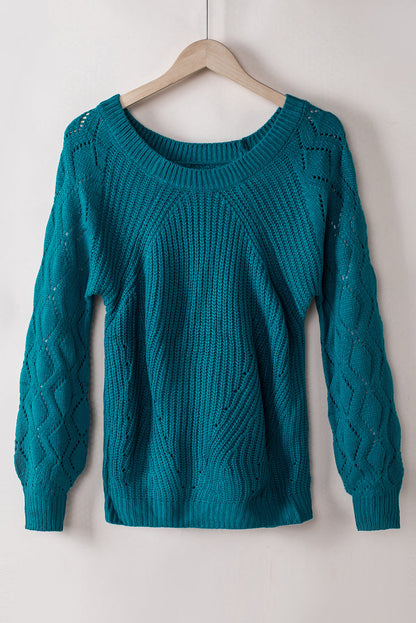 Lia Hollow-out Puffy Sleeve Knit Sweater