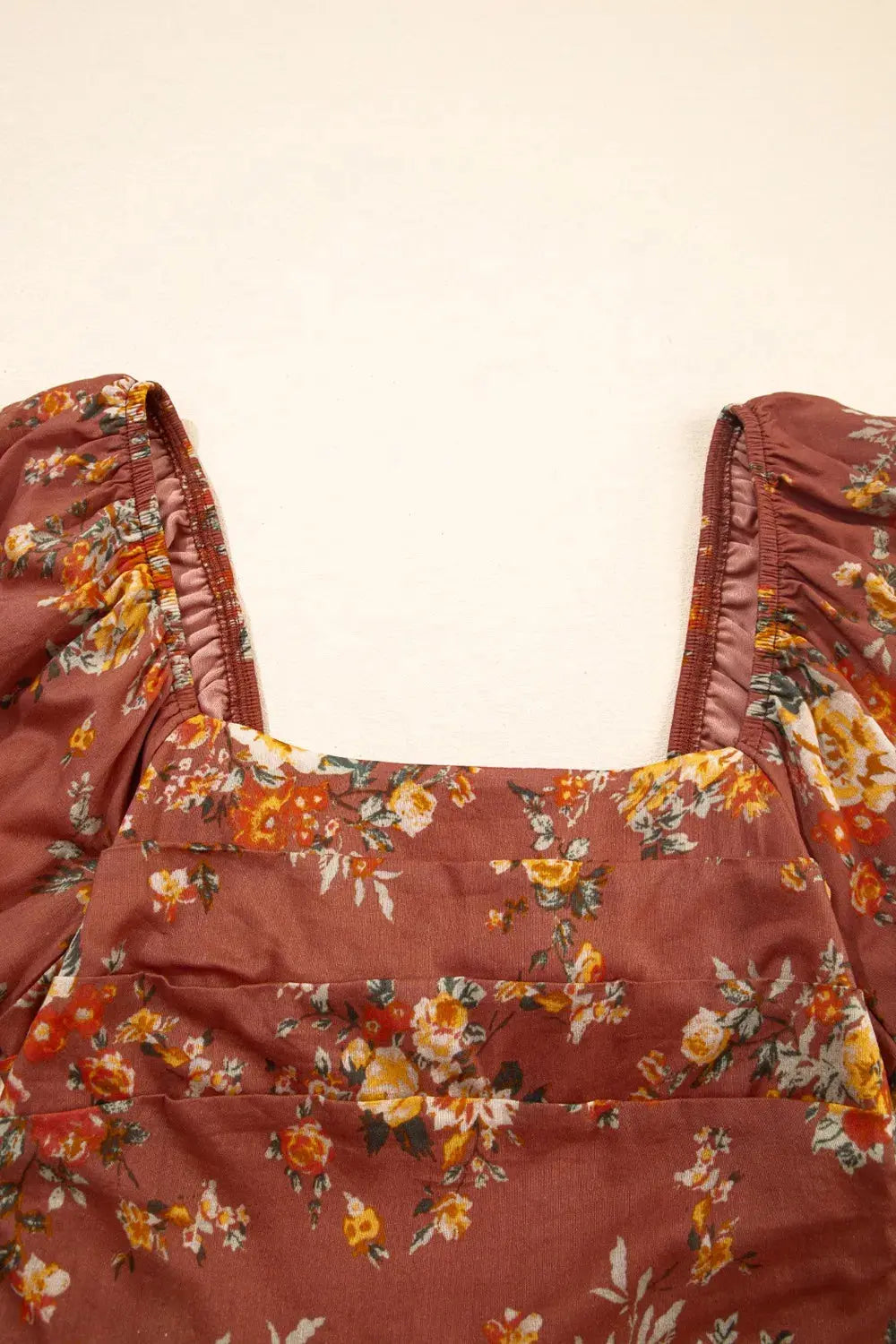 Floral Puff Sleeve Square Neck Knot Open Back Mini Dress