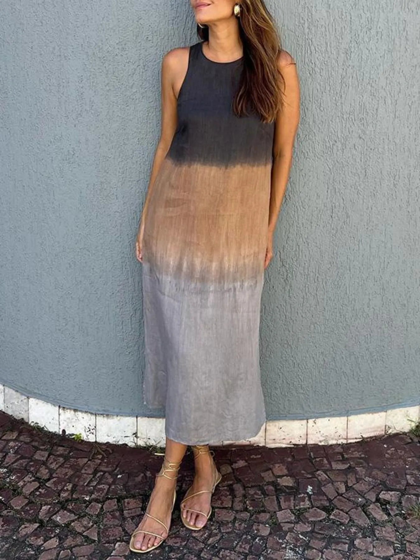 Full Size Sleeveless Gradient Tank Midi Dress Plus Size