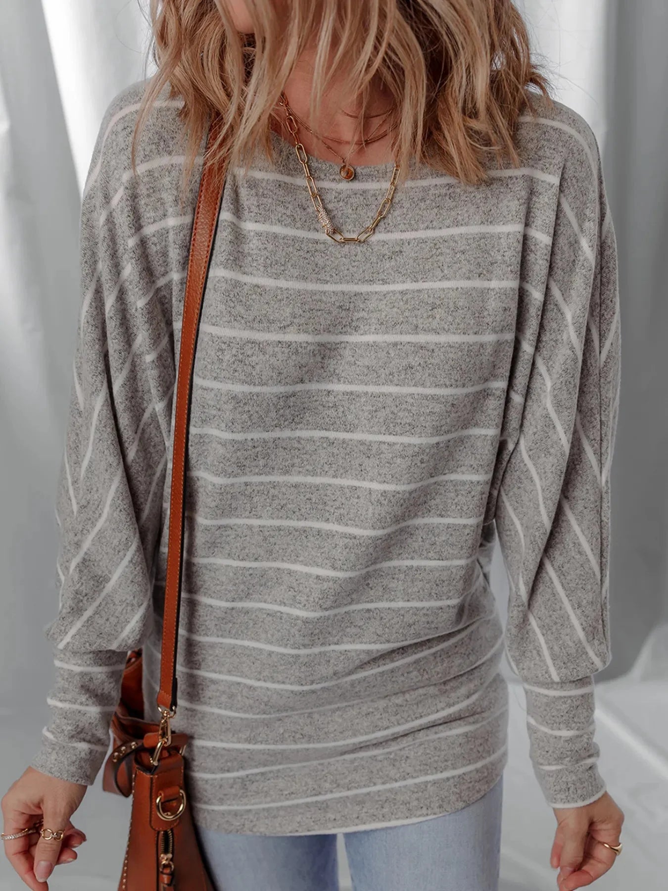 Striped Dolman Sleeve Drop Shoulder Top