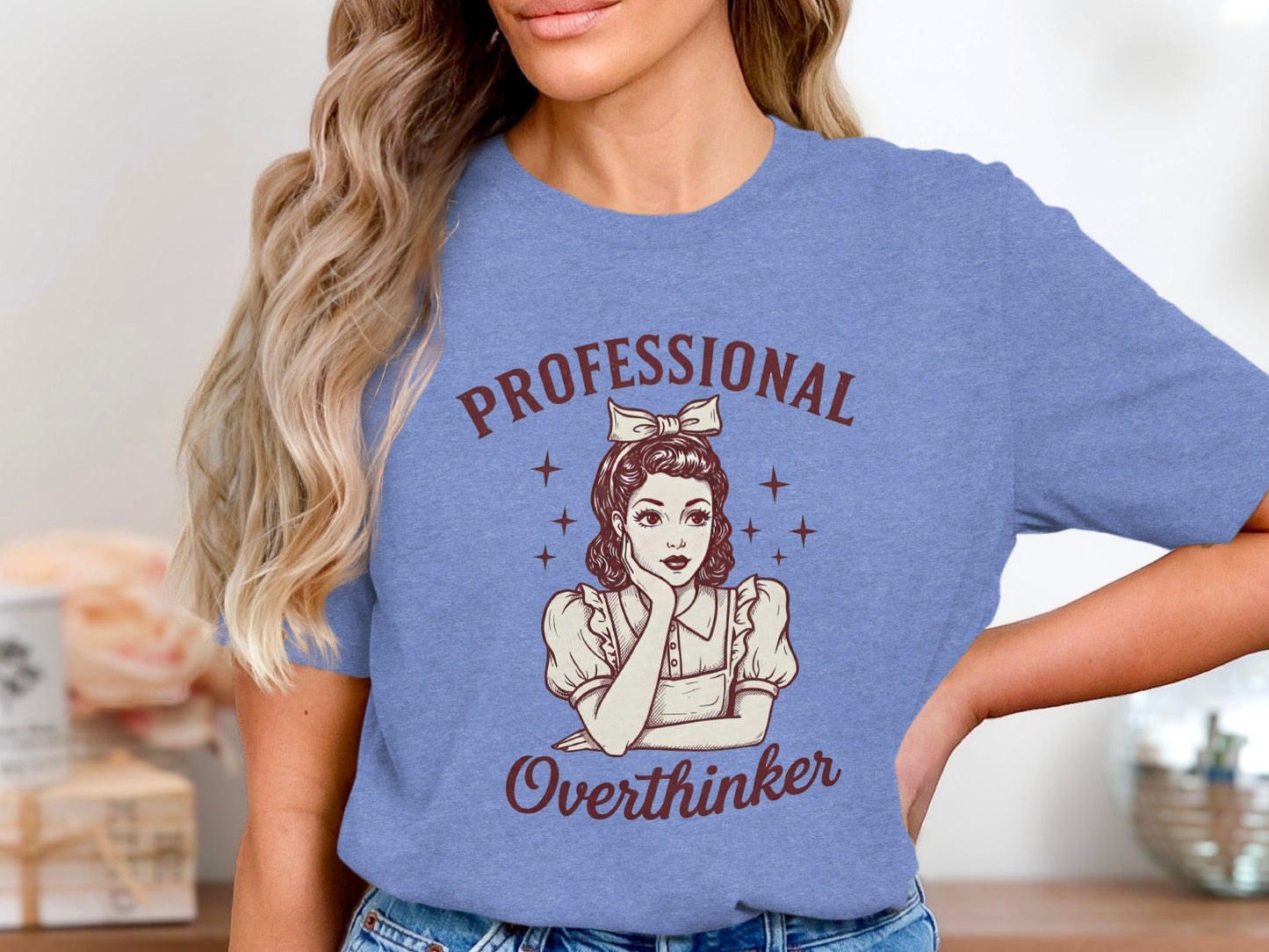 Professional Overthinker Cute Retro Girl Illustration T-Shirt
