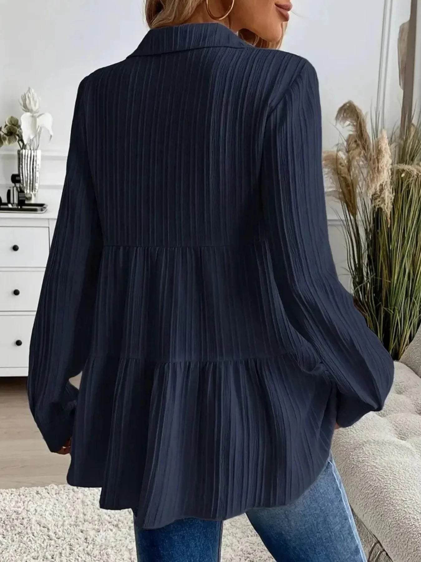 Striped Tiered  Button Down Shirt