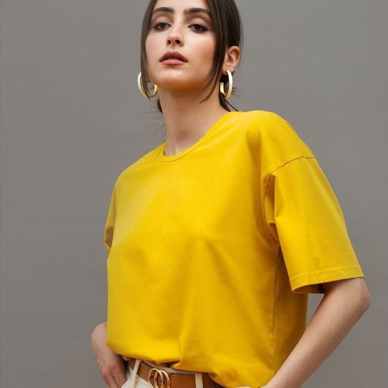 Casual Loose Fit Crewneck Short Sleeve Cotton T-Shirt in Solid Color