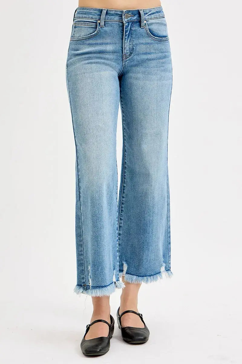 RISEN Jeans - Plus Size Mid Rise Crop Wide Leg Jeans