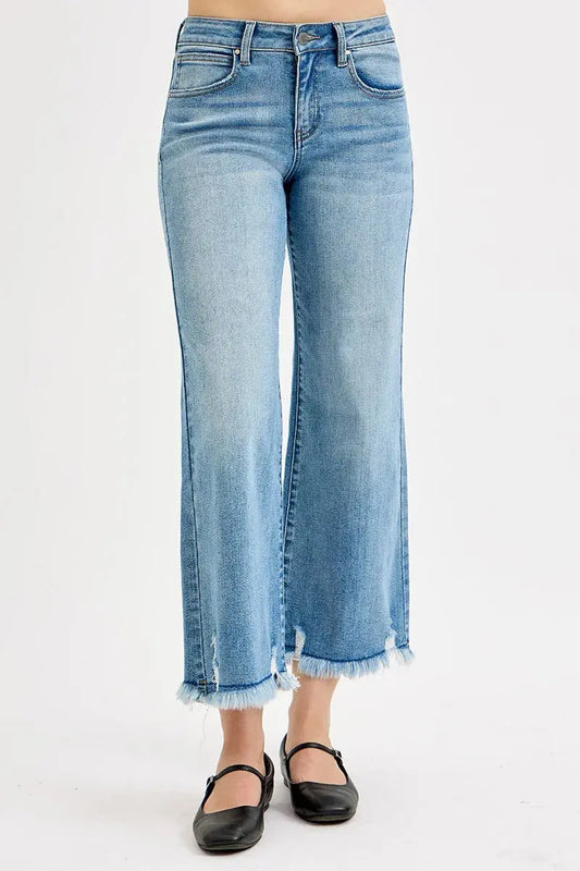 RISEN Jeans - Plus Size Mid Rise Crop Wide Leg Jeans