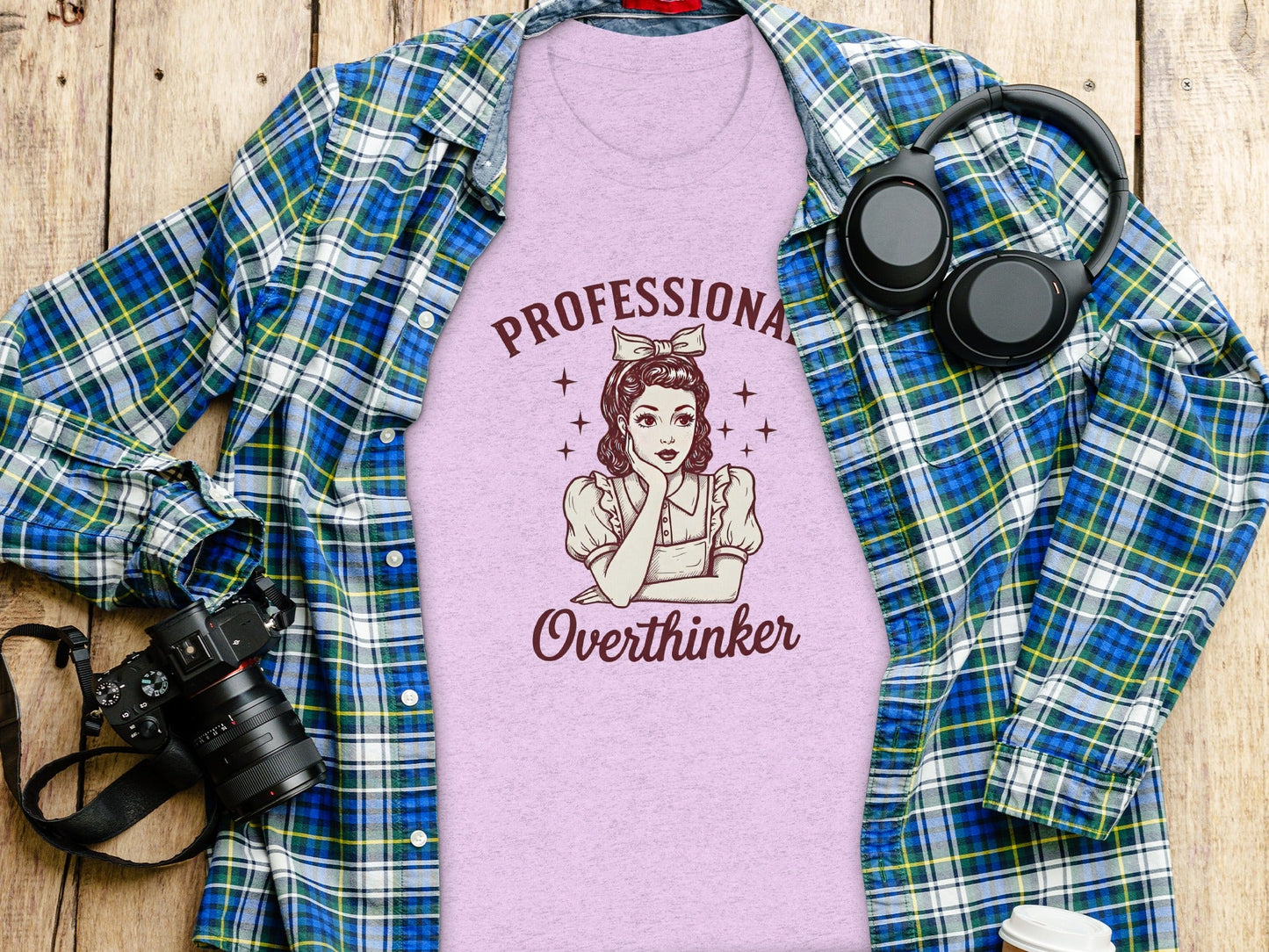 Professional Overthinker Cute Retro Girl Illustration T-Shirt