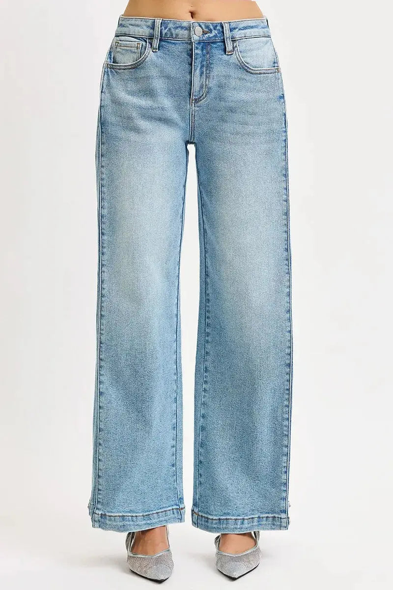 RISEN Jeans - Mid Rise Wide Barrel Transferable Leg Snap Jeans