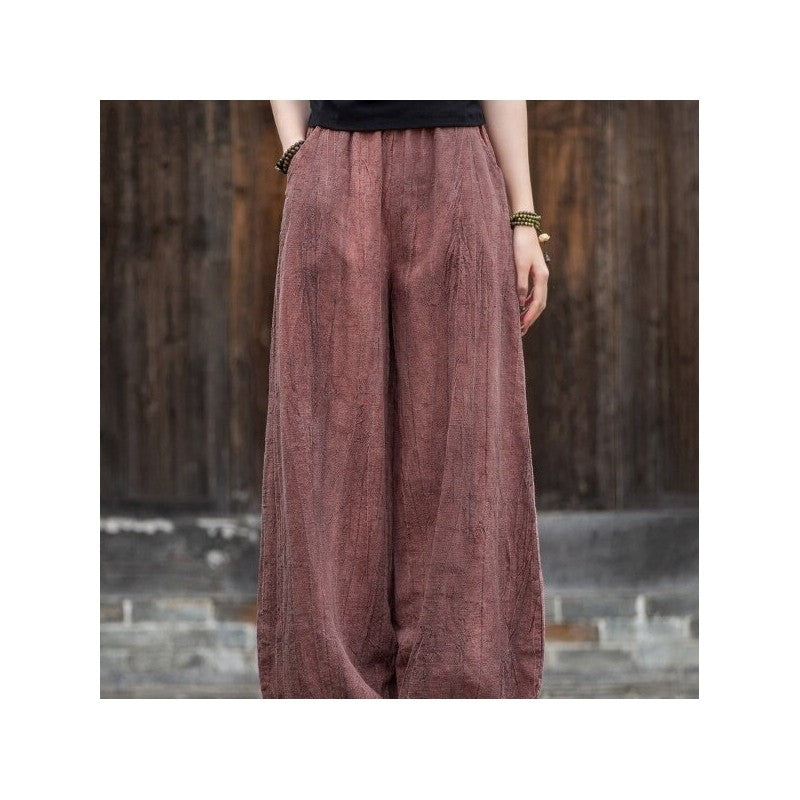 Solid Color Cotton and Linen Lantern Trousers