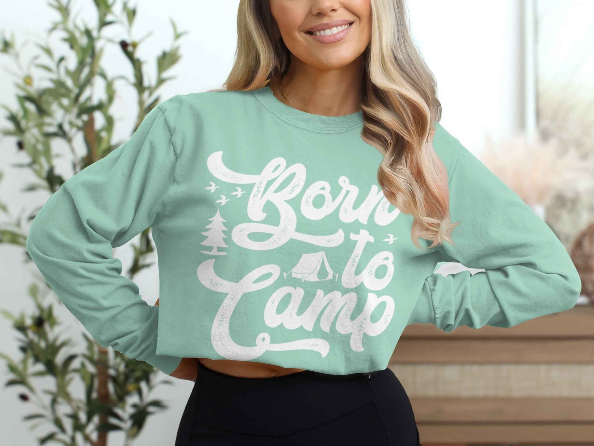 Born To Camp Outdoors Nature Adventure Long Sleeve T-Shirt