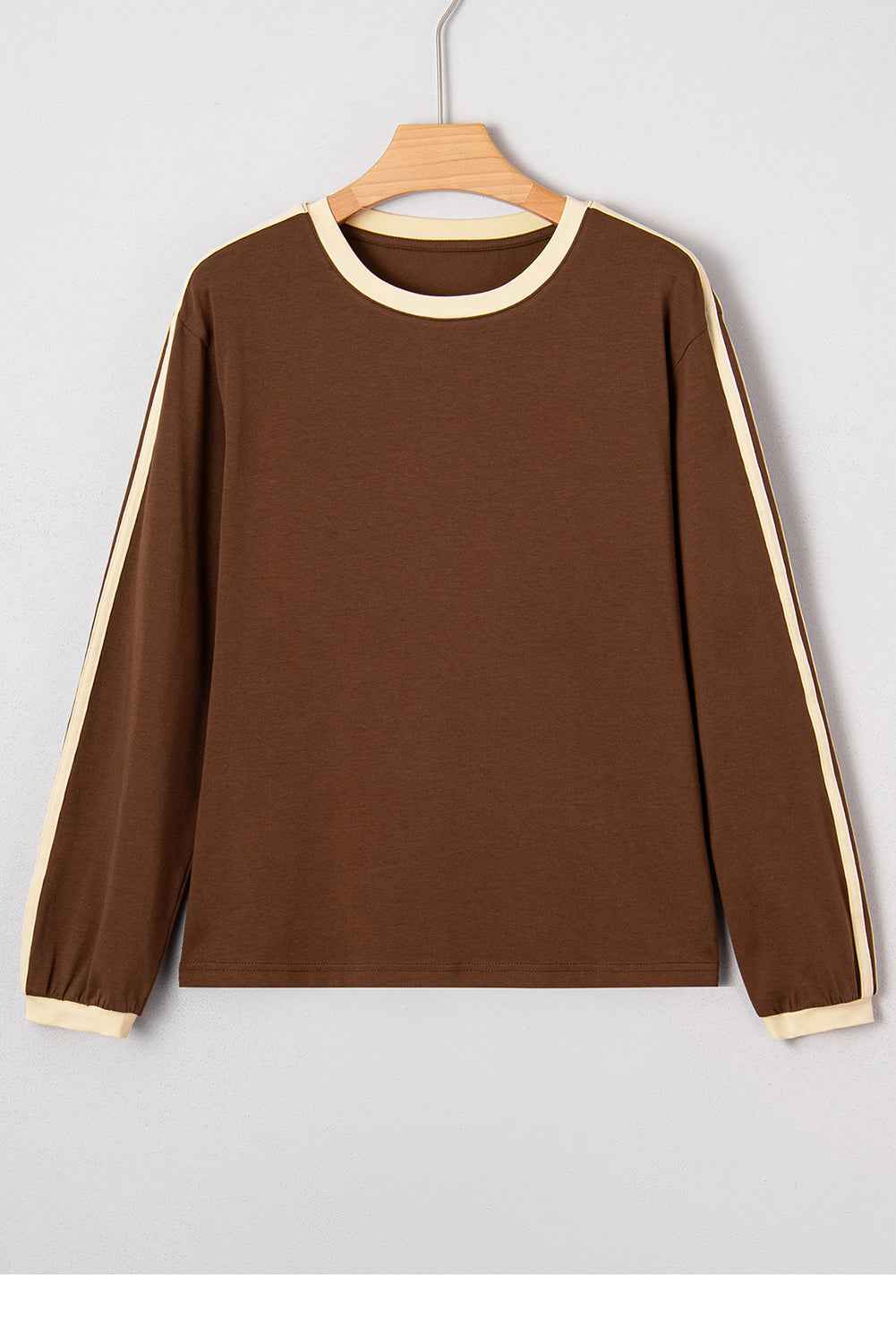 Malani Varsity Striped Crew Neck Long Sleeve Top - Dark Brown