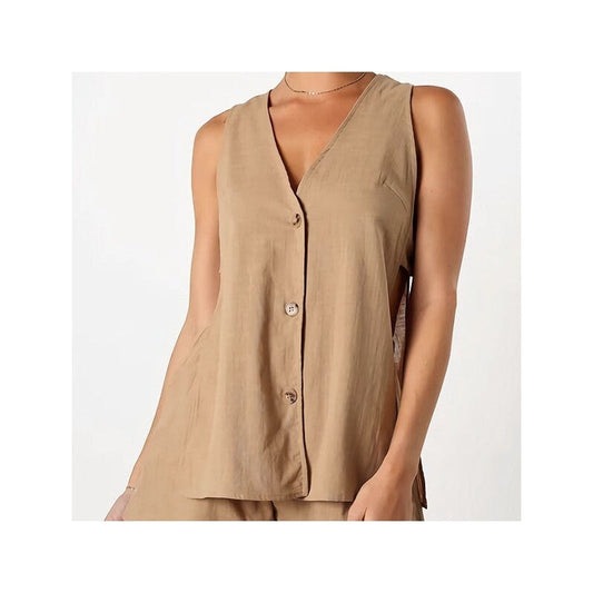 Sleeveless Cotton-Linen Two-Piece Shorts Set