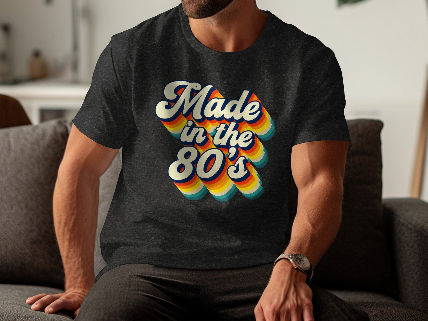 Awesome Made In The Eighties Rainbow Stripes Design T-Shirt