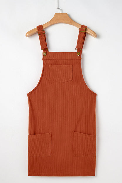 Front Pockets Corduroy Overall Dress