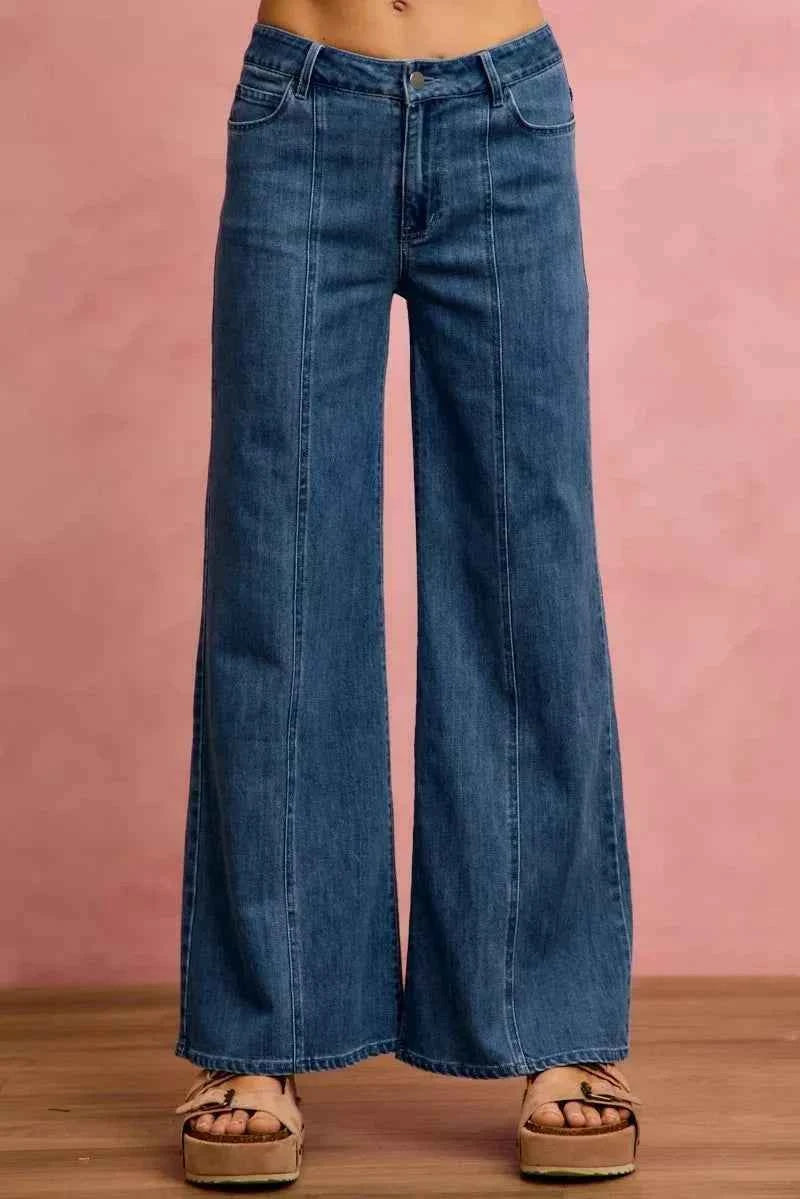 Seam Detail Mid Rise Stretch Denim Jeans by So Me
