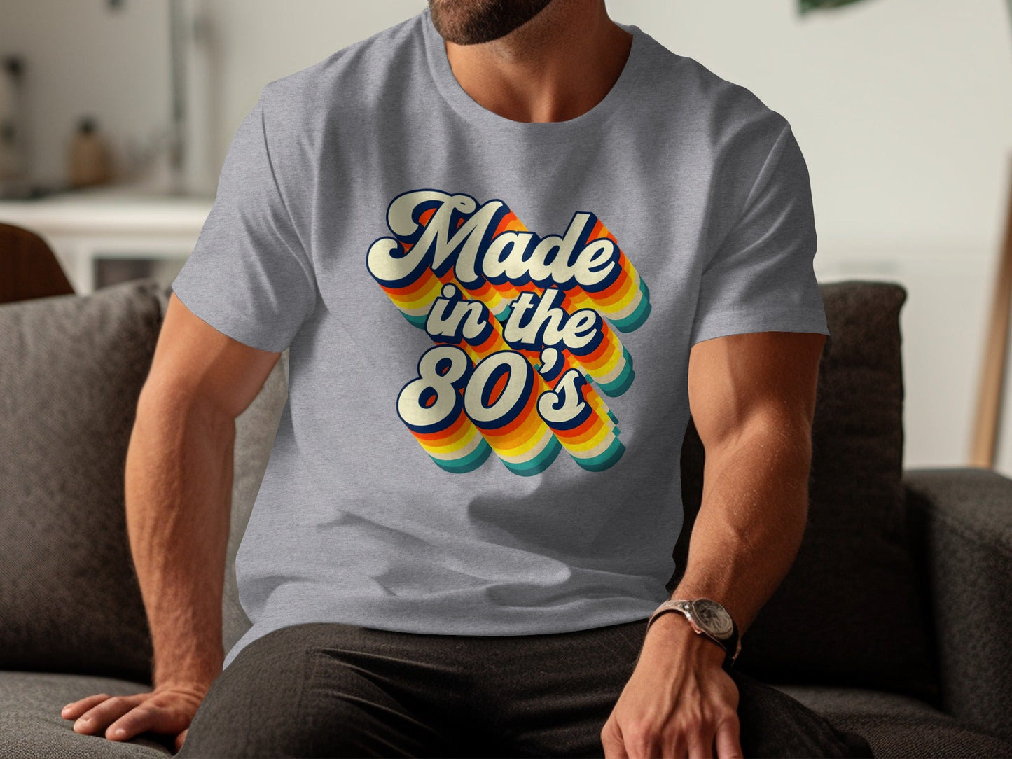 Awesome Made In The Eighties Rainbow Stripes Design T-Shirt