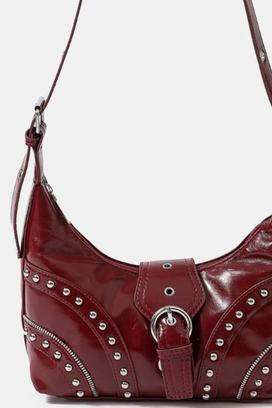Fame Faux Leather Studded Crossbody Bag Western Hobo
