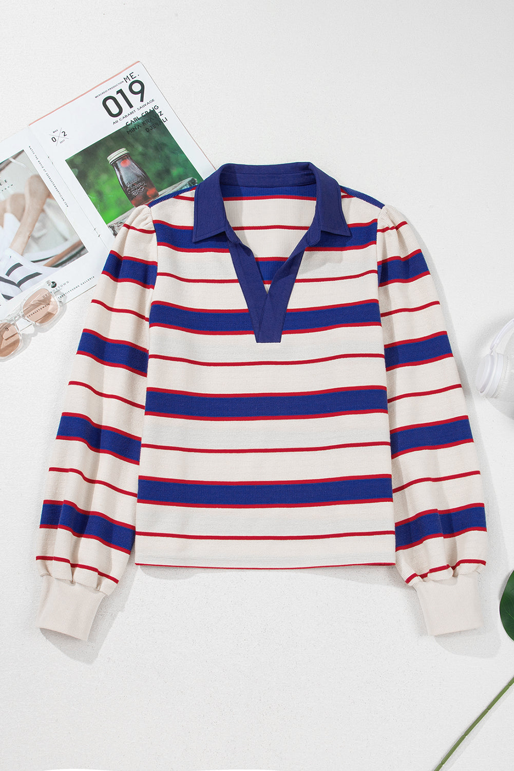 Stripe Polo Pullover Sweatshirt
