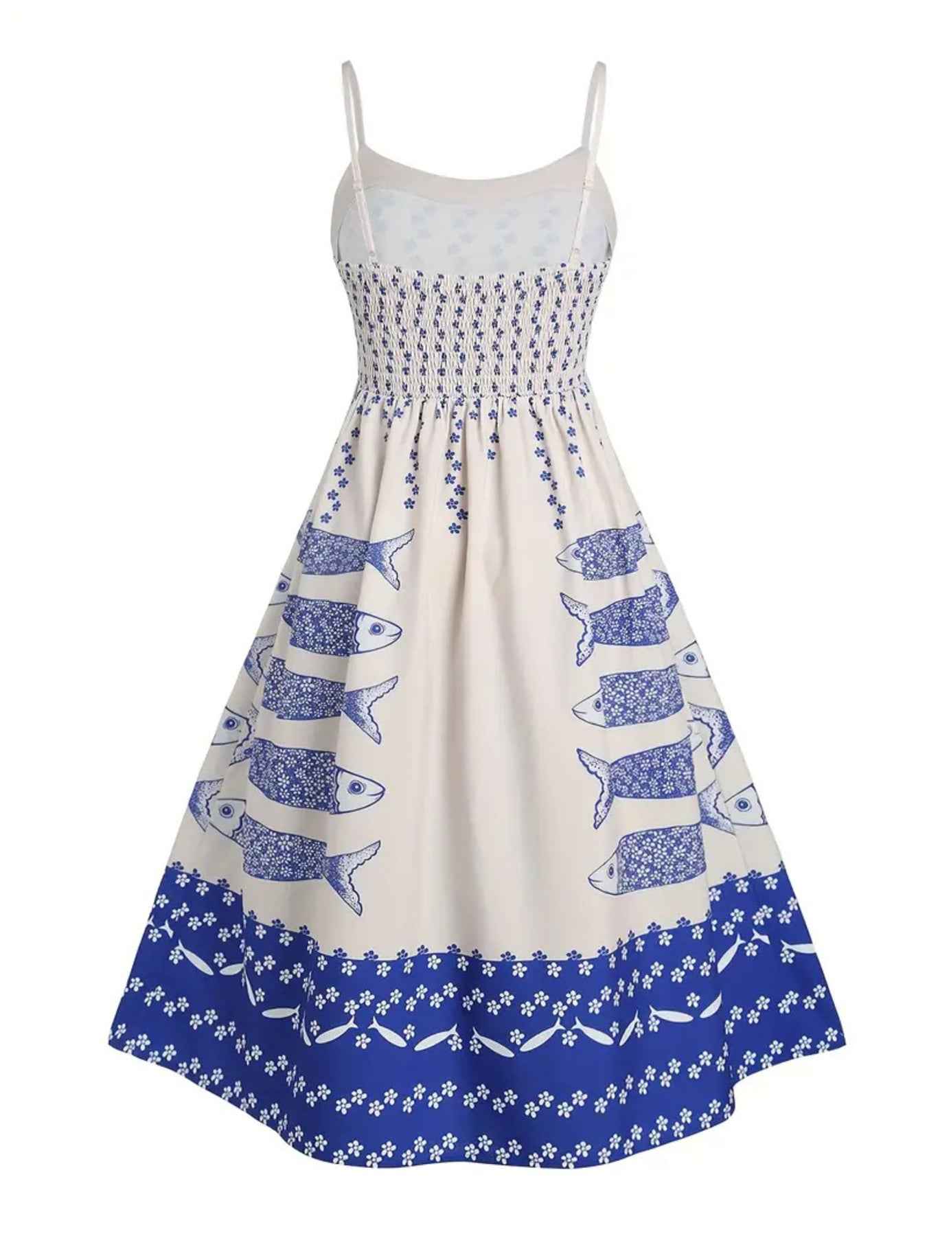 Sardine Print Spaghetti Strap Midi Dress