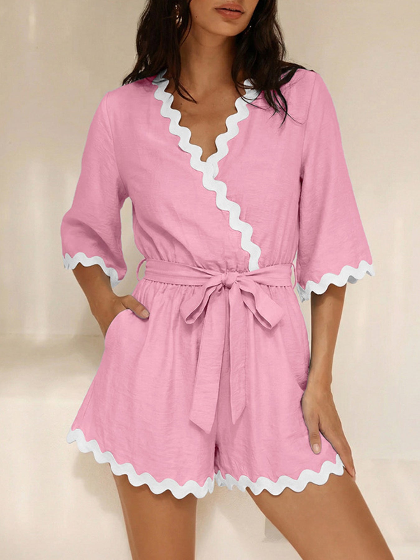 Scalloped Trim Wrap Romper