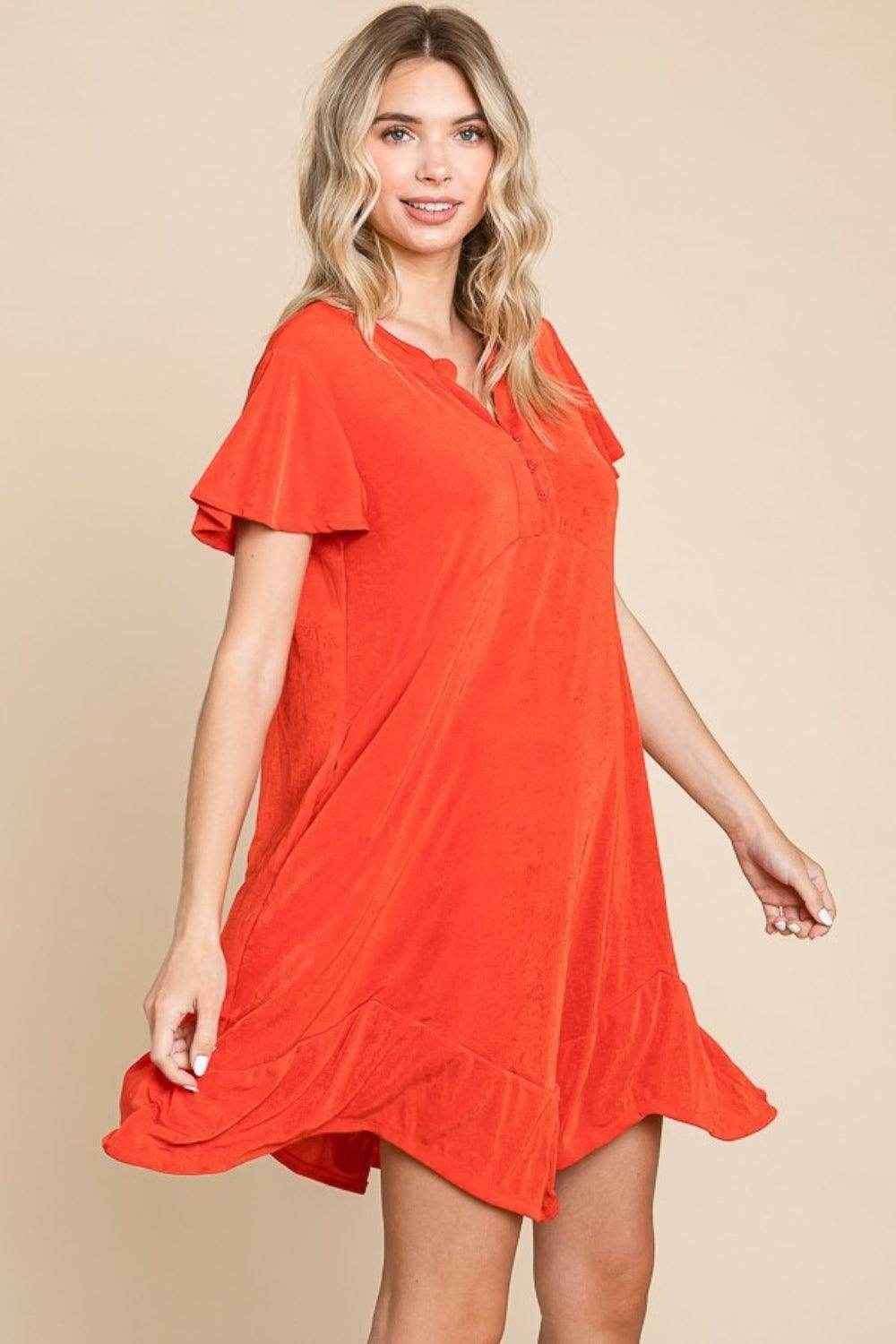 Culture Code Full Size Short Sleeve Ruffled Hem Dress