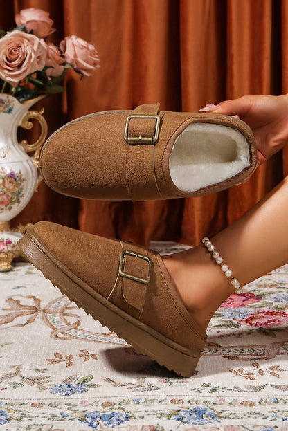 Jasmine Faux Suede Buckle Strap Detail Winter Slippers
