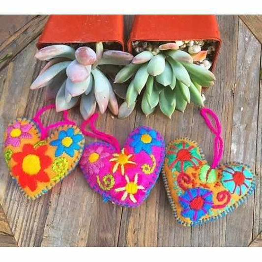 Pick Color! Corazon Heart Embroidered Handmade Valentine's Day Gift Ornament - Mexico