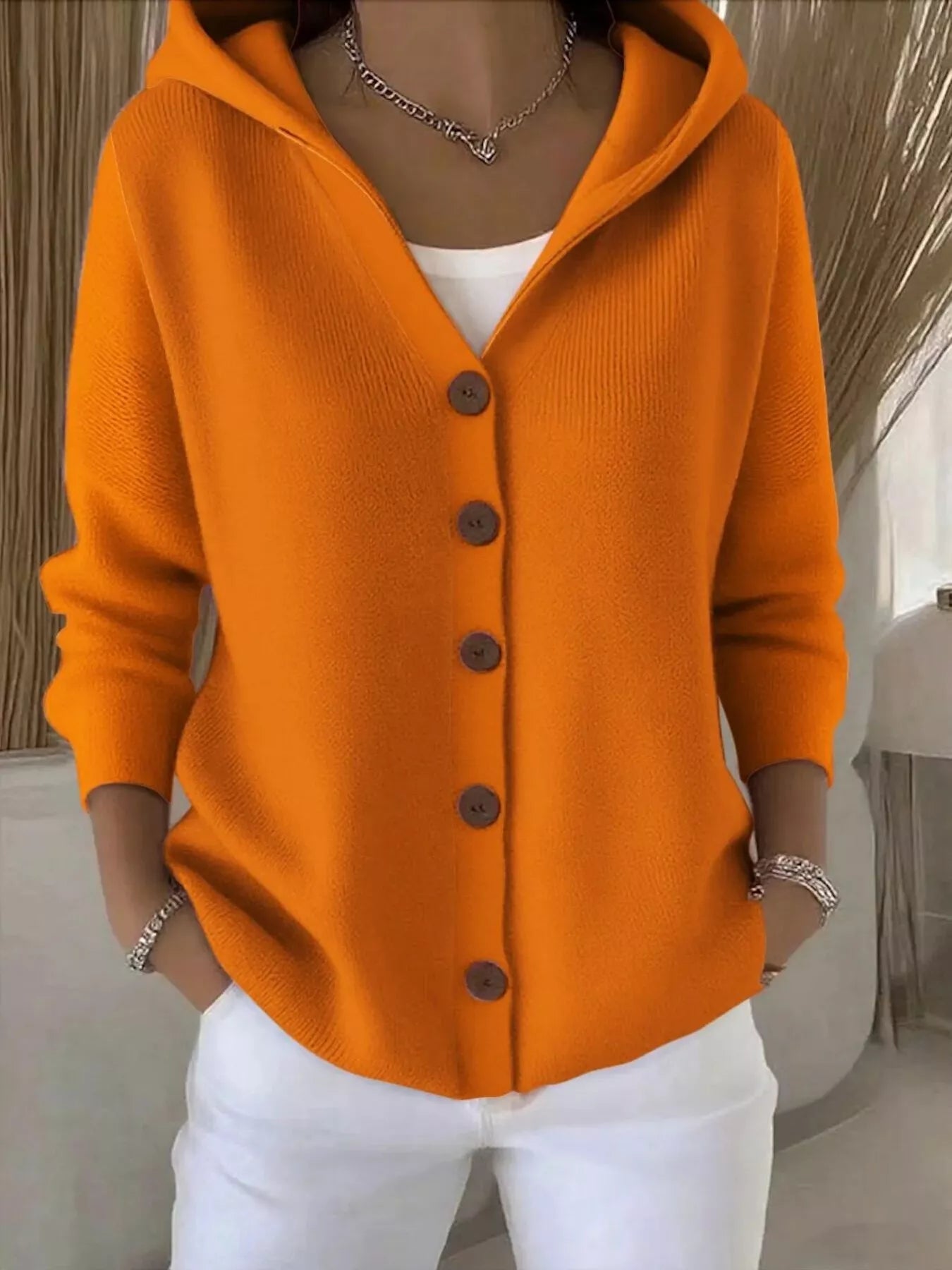 Full Size Hooded Button-Front Soft Knit Cardigan Plus Size