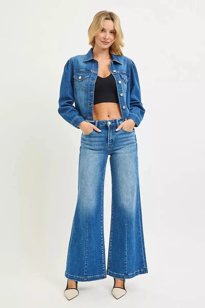 RISEN Jeans - Full Size Mid Rise Wide Leg Jeans with Flared Look