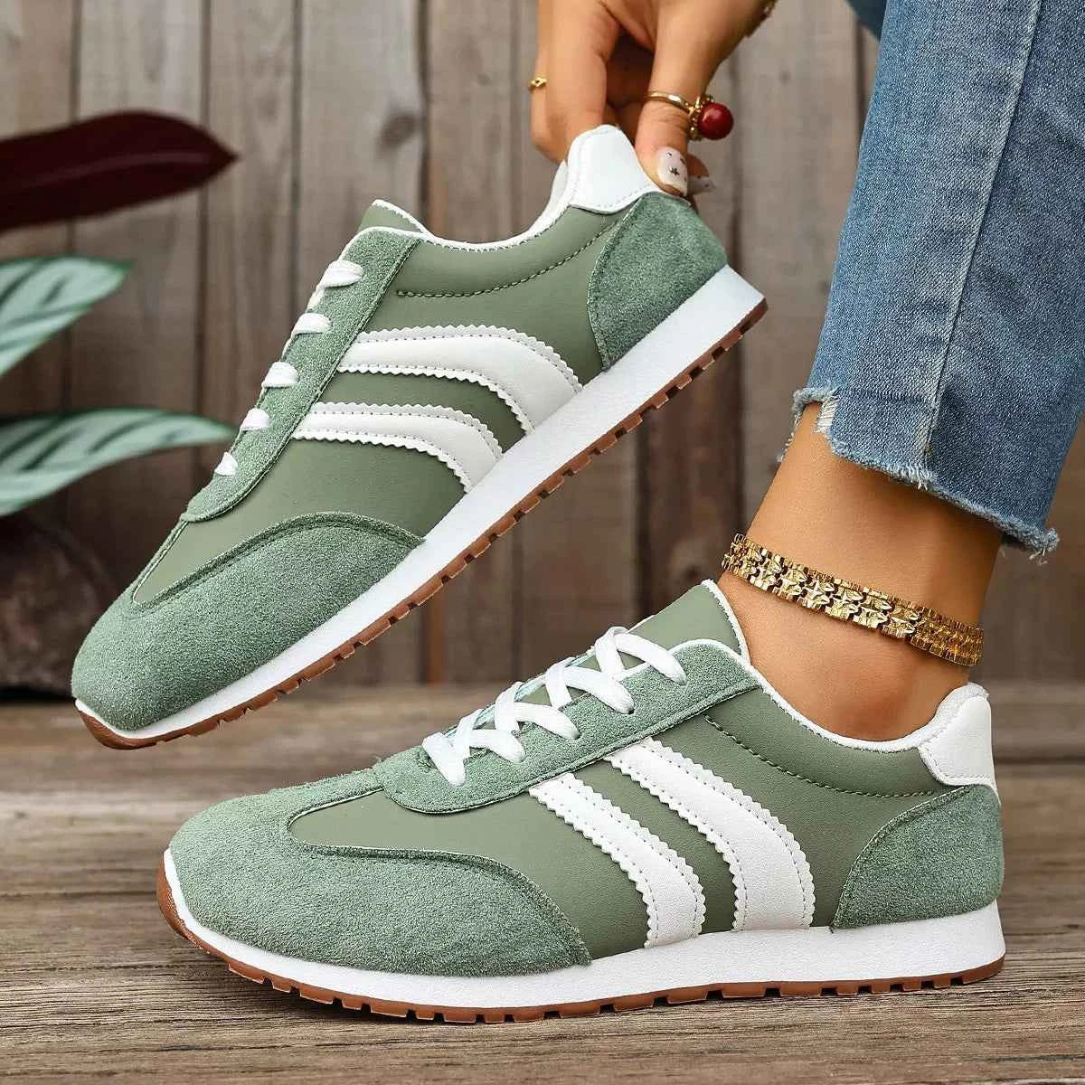 Striped Lace-Up Casual Sneakers