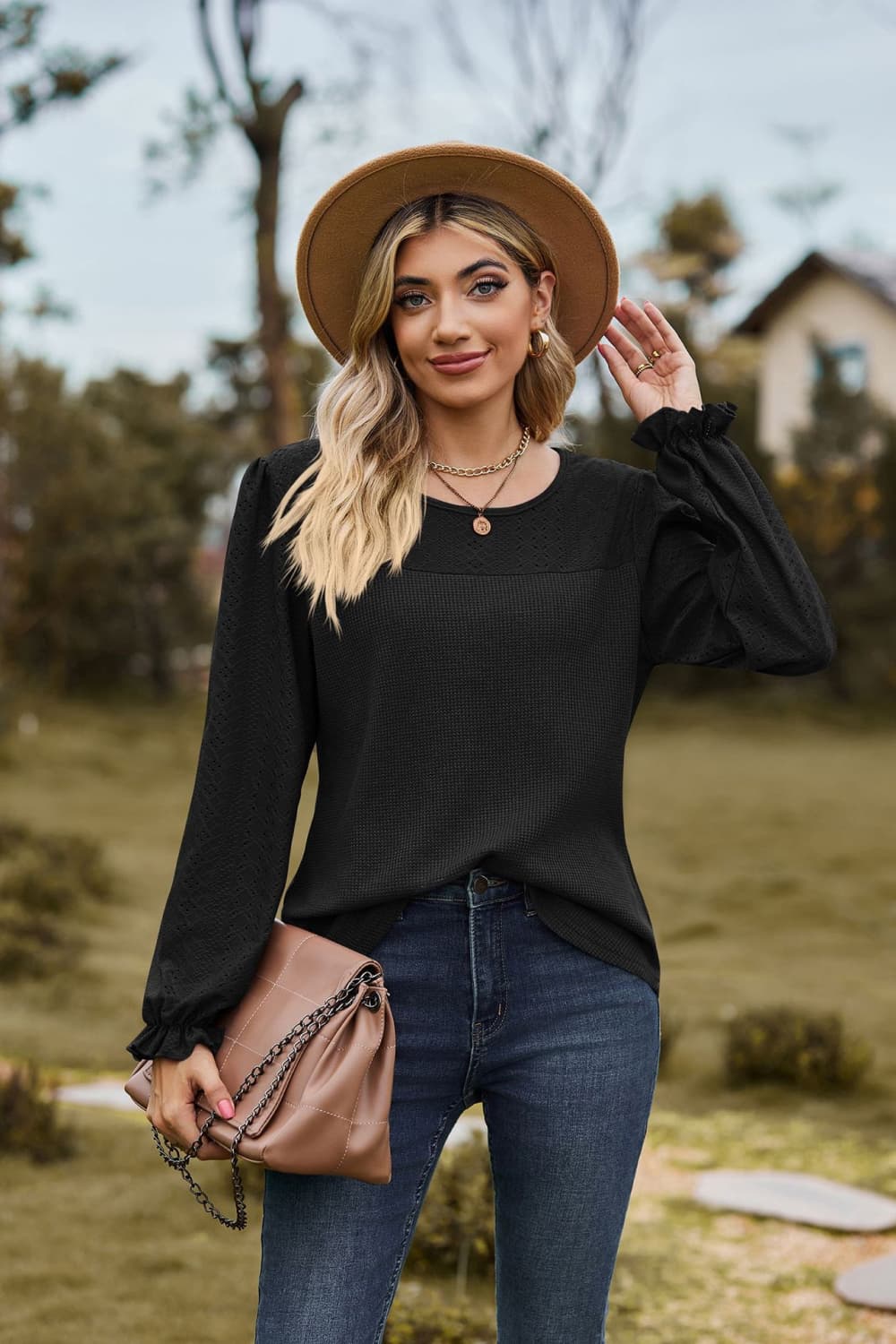 Avery Round Neck Puff Sleeve Blouse