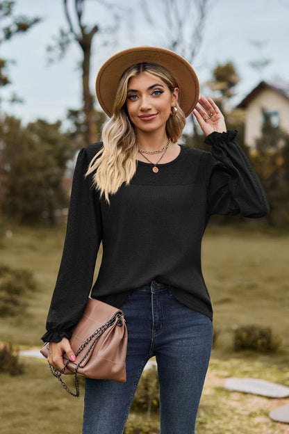 Avery Round Neck Puff Sleeve Blouse