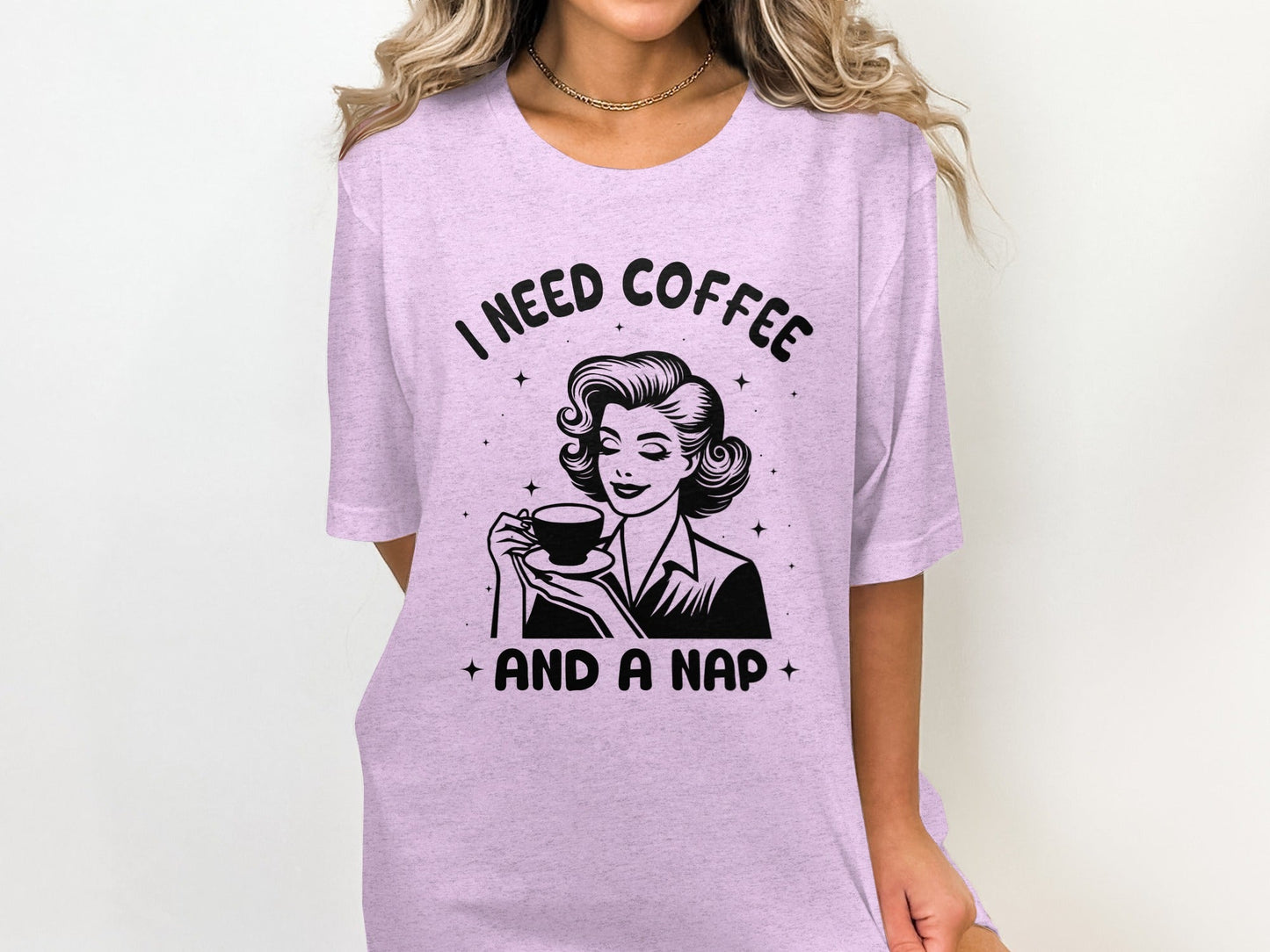 Retro Woman I Need Coffee And A Nap Graphic Design T-Shirt