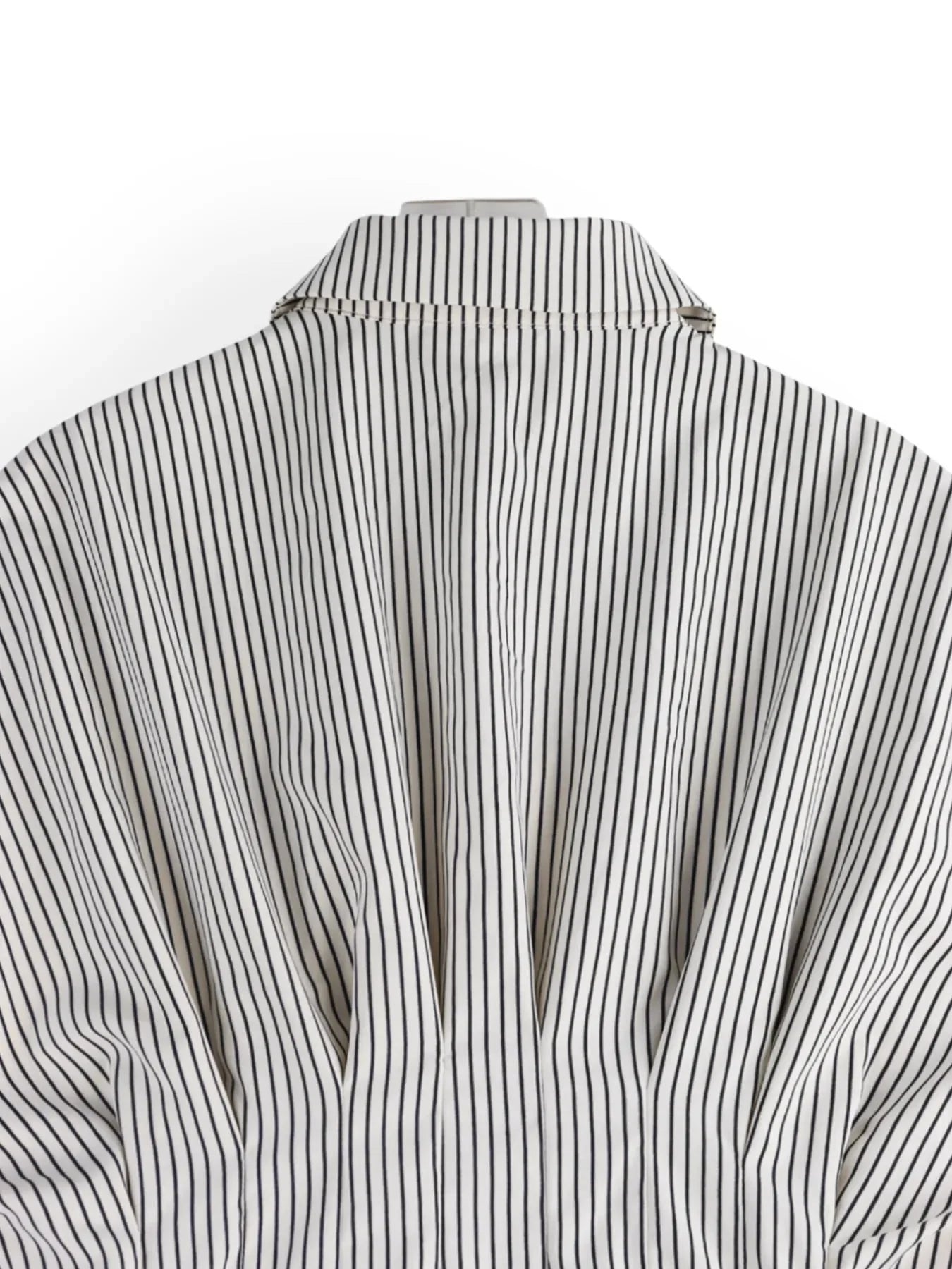 Pinstripe Puff Sleeve Cinched Waist Button Up Shirt