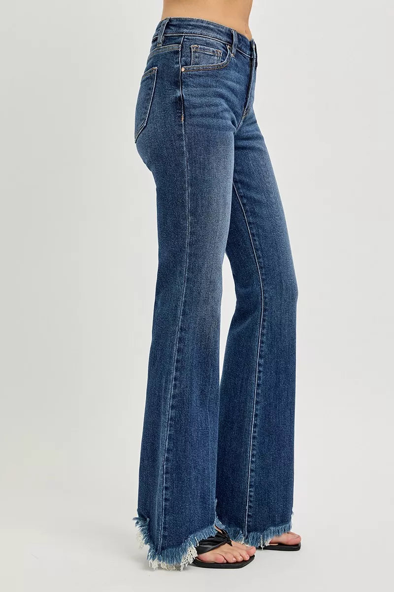 RISEN Jeans - Full Size Mid Rise Flare Frayed Hem Jeans