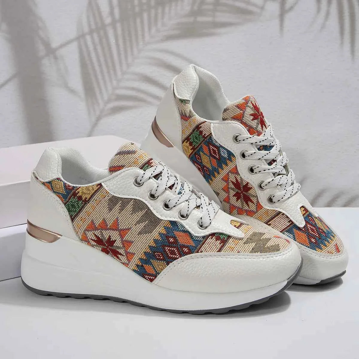 Geometric Lace Up Wedge Sneakers
