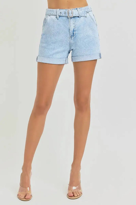 Full Size/Plus Size High Rise Belted Roll Up Shorts by RISEN Jeans