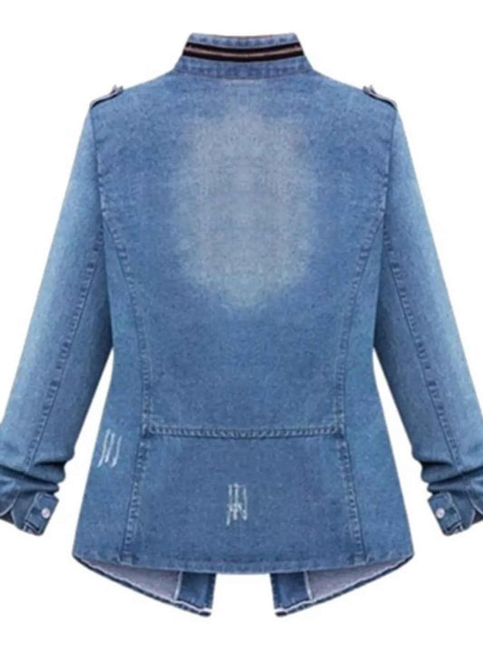 Full Size Chest Pocket Zip Up Denim Jacket Plus Size