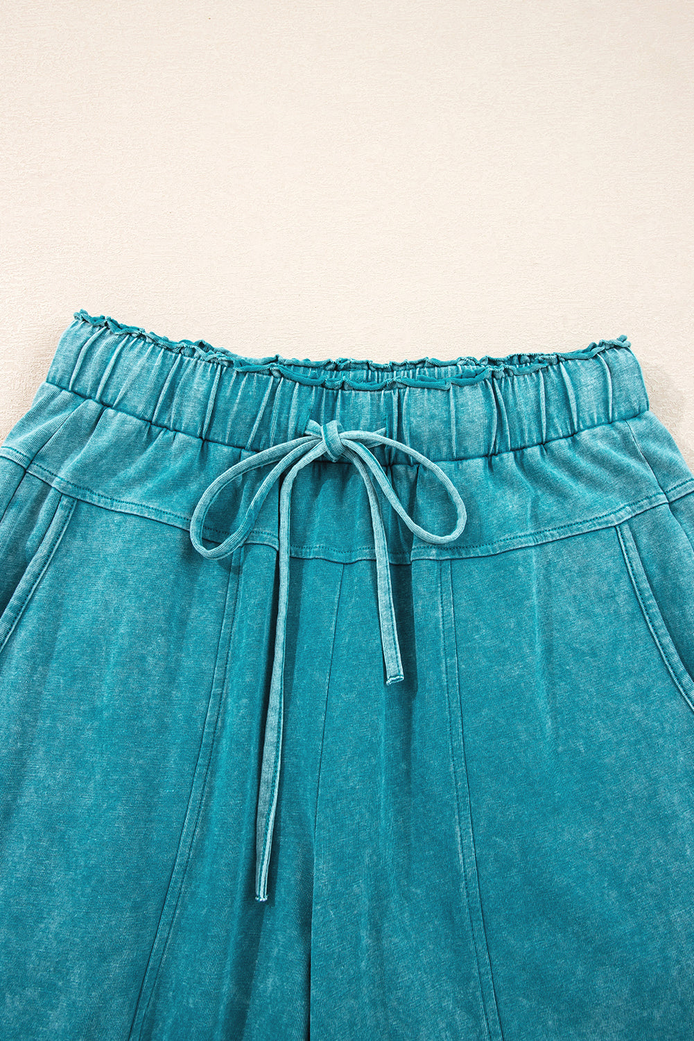 Lapis Mineral Wash Knot High Waist Raw Hem Cotton Pants