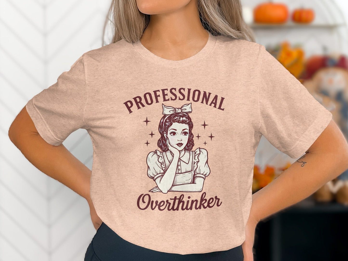 Professional Overthinker Cute Retro Girl Illustration T-Shirt