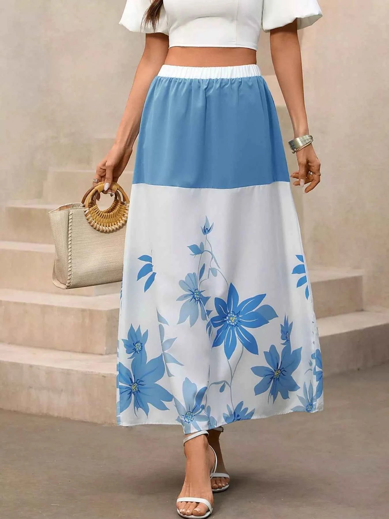 Floral Print Color Block Skirt