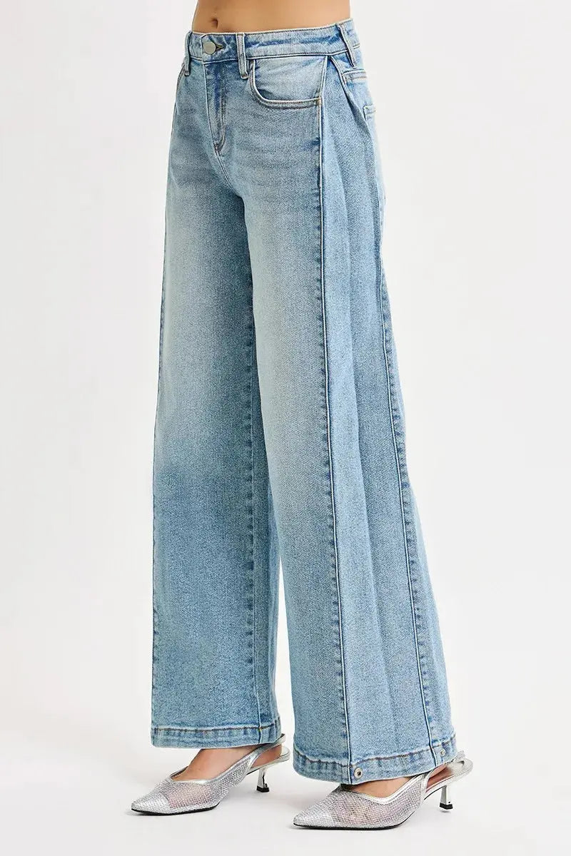 RISEN Jeans - Mid Rise Wide Barrel Transferable Leg Snap Jeans