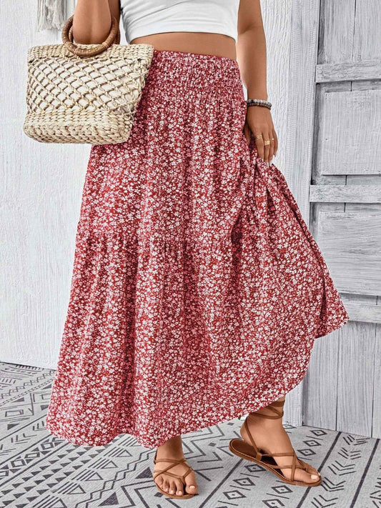 Plus Size Floral Print Tiered Skirt