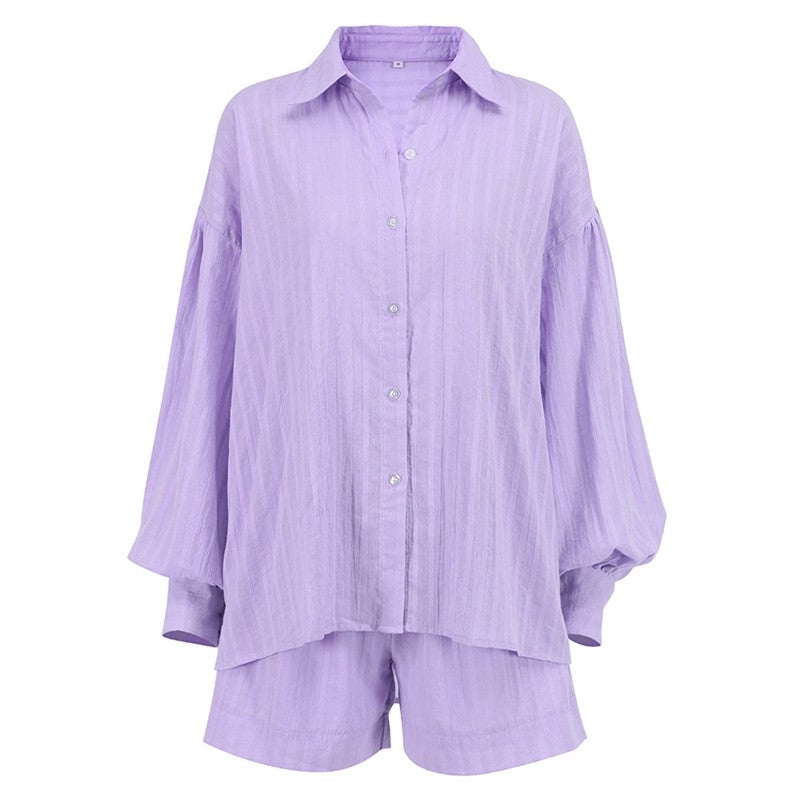 Women's Cotton Long Sleeve and Shorts Two-Piece Pajama Set
